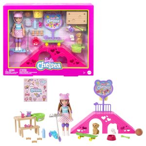Barbie Toys. Chelsea Doll And Accessories. Skatepark Playset With 2 Puppies And 15+ Pieces