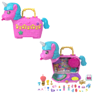 Polly Pocket Unicorn Partyland Playset With 2 Micro Dolls. Pets & 25+ Surprise Accessories. Birthday Celebration With Hot Air Balloon Ride
