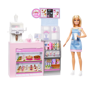Barbie Coffee Shop Playset With Blonde Barista Doll. Working Coffee Maker & 10+ Accessories