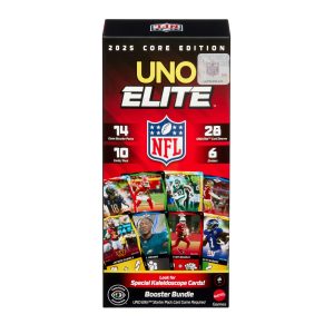 UNO Elite NFL Booster Bundle Set With 140 Elite Action Cards. 2025 Core Edition (Players May Vary)