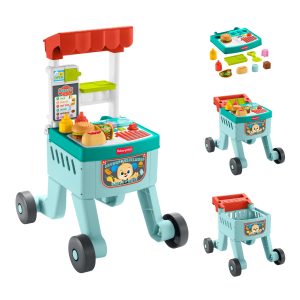 Fisher-Price Laugh & Learn 4-In-1 Snack Cart Push Walker Baby & Toddler Learning Toy. 14 Play Pieces. Multilanguage Version