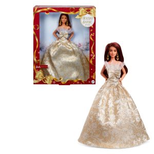 Barbie Signature 2025 Holiday Barbie Fashion Doll. Seasonal Collector. Dark Brown Hair With Silver & Gold Gown