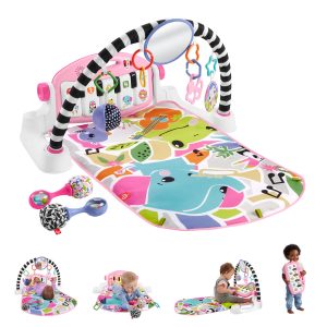 Fisher-Price Glow And Grow Kick & Play Piano Gym Baby Learning Toy With 2 Maracas. Pink