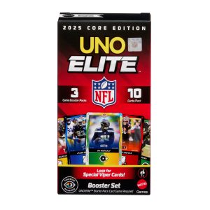 UNO Elite NFL Booster Set With 30 Elite Action Cards. 2025 Core Edition (Players May Vary)