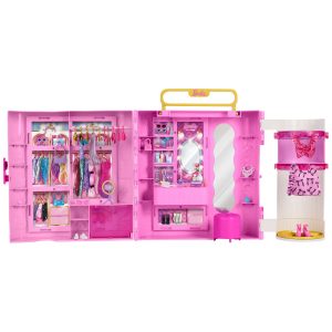 Barbie Closet With Spin & Style Feature. Vanity. Ottoman. 4 Fashions. 20+ Pieces. Portable Storage