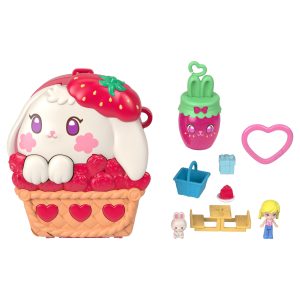 Polly Pocket Picnic Bunny Compact Playset With 1 Micro Doll And Pet. Travel Toy With Fruit Accessories