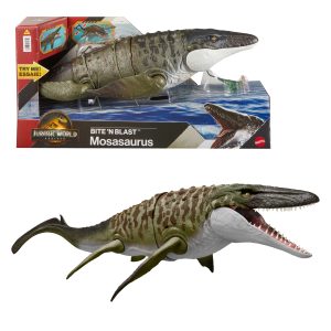 Jurassic World Rebirth Bite N Blast Mosasaurus Action Figure And Mini Dilophosaurus. Dinosaur Toy