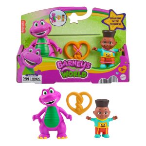 Fisher-Price Barney's World Barney's Friend David & Barney Figure Set For Kids. 3 Toys