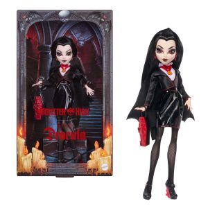 Monster High Skullector Boneca de Coleção Universal Monsters Dracula com Vestido Preto e Bolsa de Caixão