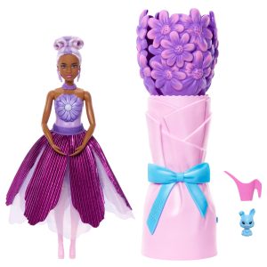Barbie Petal Pop Scented Fashion Doll With Purple Dress. Reveal Accessories Like Bunny & More
