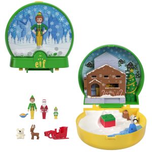 Polly Pocket Micro Buddy & Santa Dolls And Playset. Collaboration Elf Compact With 5 Accessories. Holiday Theme