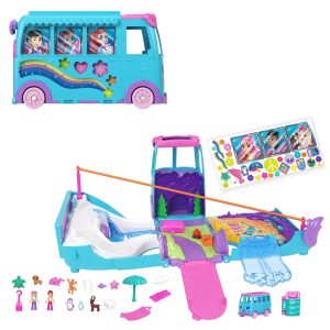Polly Pocket Pet Mobile Adventure Playset With Micro Dolls & Transforming Camper Van. Pets & Toy Car