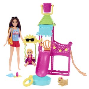 Barbie Toys. Skipper Doll And Waterpark Playset With Working Water Slide And Accessories. First Jobs