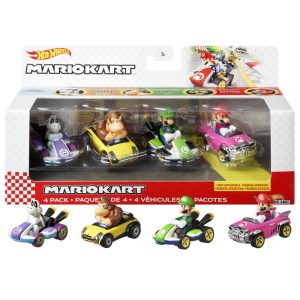 Hot Wheels Mario Kart Coffret de 4 Personnages en Métal Moulé