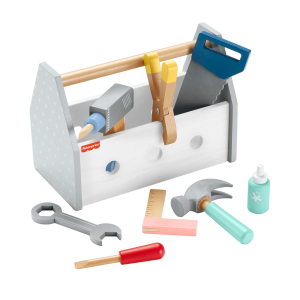Fisher-Price Wooden Tool Box Set For Preschool Pretend Play. 9 Wood Pieces