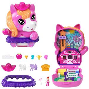 Polly Pocket Pony Rodeo Compact Playset With 1 Micro Doll And Pet Horses. Travel Toy With Food & Styling Accessories