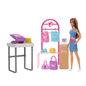 Barbie Make & Sell Boutique Playset With Brunette Doll. Foil Design Tools. Clothes & Accessories