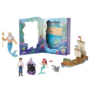 Disney Princess Ariel Mermaid Storybook Set With 4 Small Dolls. 2 Figures & 1 Accessory From Movie