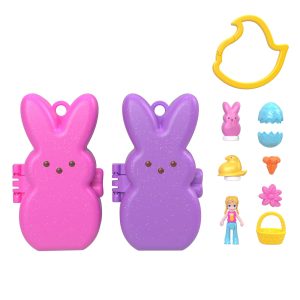 Polly Pocket X Peeps. Dolls & 2 Playsets With 6 Themed Accessories. Compact Travel Toy With Clip Keychains