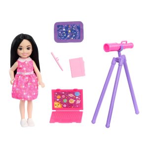 Barbie Chelsea Astronomer Doll & Accessories Set. Career-Themed Brunette Small Doll