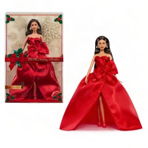Barbie Signature 2026 Holiday Barbie Fashion Doll. Seasonal Collector. Brown Hair With Red Gown With Bow Detail