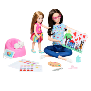 Barbie Art Therapy Playset With 2 Dolls. Pet & Accessories. Shirt On Small Doll Rotates Emoji
