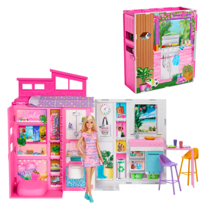 Barbie Getaway Doll House With Barbie Doll. 4 Play Areas And 11 Decor Accessories