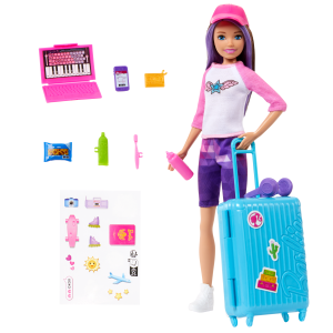 Barbie Skipper Doll & 10 Accessories. Travel Set With Luggage. Sticker Sheet & More