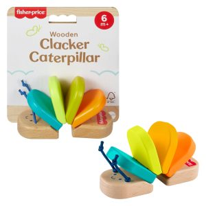 Fisher-Price Wooden Clacker Caterpillar Developmental Activity Rattle Toy For Baby. 1 Wood Piece