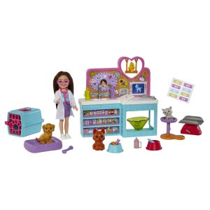 Barbie Doll Chelsea Pet Vet Playset With Doll. 4 Animals And 18 Pieces