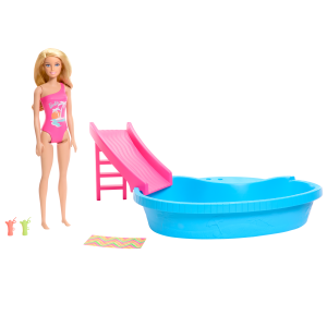 Barbie Doll And Pool Playset. Blonde With Pool. Slide. Towel And Drink Accessories