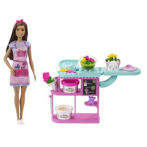 Barbie Florist Playset With Brunette Barbie Doll. Dough. Vases & More. Ages 3 & Up