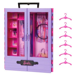 Barbie Closet With 6 Hangars. Accessory Features Translucent Doors. Racks & Shelves