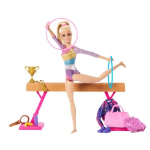 Barbie Gymnastics Playset With Blonde Fashion Doll. Balance Beam. 10+ Accessories & Flip Feature