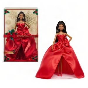 Barbie Signature 2026 Holiday Barbie Fashion Doll. Seasonal Collector. Black Hair With Red Gown With Bow Detail