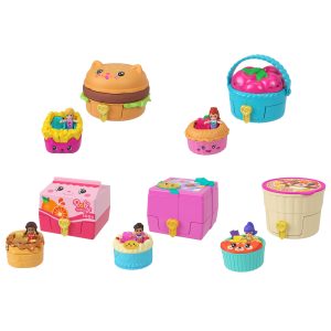 Polly Pocket Tiny Take Out Reveal Assortment. Micro Dolls & Compacts With Toy Cars. Food Theme Vehicle Collection