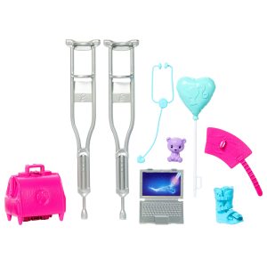 Barbie World Toy Doctor Set With Doll 10 Accessories Including Medical Bag. Crutches. Cast. & More