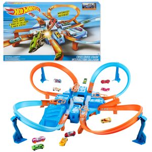 Hot Wheels Track Set With 1:64 Scale Toy Car. Criss-Cross Crash Track With Motorized Booster