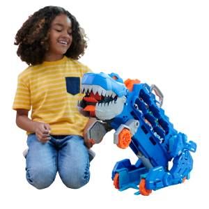 Hot Wheels City Ultimate T-Rex Transporter. Hauler Transforms Into A Dino. Featured in Let's Race