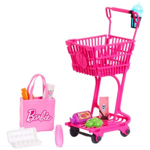 Barbie World Grocery Shopping Toy Set With 11 Doll Accessories Including Cart. Food. Bag. & More