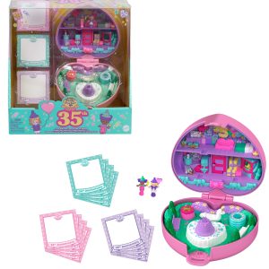 Polly Pocket Dolls And Playset. Collector Heritage Compact. 35th Birthday Partytime Stamper