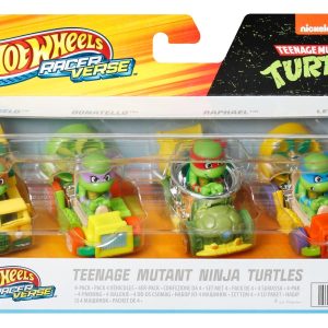 Hot Wheels RacerVerse Vehículo de Juguete Tortugas Ninja Paquete con 4 Personajes