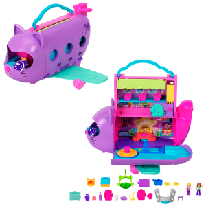 Polly Pocket Kitty Airways Playset With 2 Micro Dolls And Pet. Airplane Travel Toy With Accessories