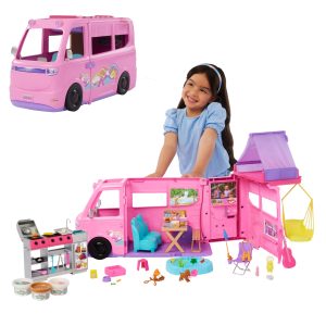 Barbie Dream Camper Playset With Roof Tent. BBQ Grill With Color-Change Feature & 60+ Accessories