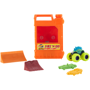 Hot Wheels Monster Trucks Fuel N' Go Playset With 1:64 Scale Motosaurus Toy Truck & 2 Crushed Cars