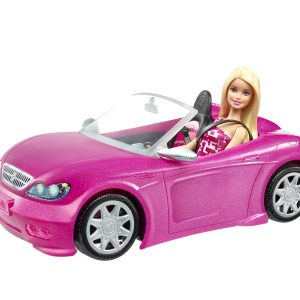 Barbie Doll & Car Playset. Sparkly Pink 2-Seater Toy Convertible With Glam Details & Fashion Doll