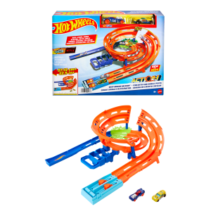 Hot Wheels Whip Around Raceway. 2 Toy Cars in 1:64 Scale. Storage