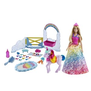 Barbie Dreamtopia Unicorn Pet Playset With Royal Fashion Doll. Unicorn Toy. Color Change. Potty Feature & 18 Accessories