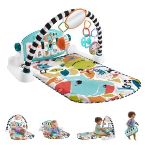 Fisher-Price Glow And Grow Kick & Play Piano Gym Baby Playmat With Musical Learning Toy. Blue