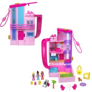 Polly Pocket Barbie Dreamhouse Compact. Dollhouse Playset With 3 Micro Dolls. 1 Pet & 11 Accessories